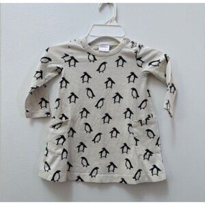 Hanna Andersson Baby Penguin Print Long Sleeve Dress 18-24M Beige & Black Cotton